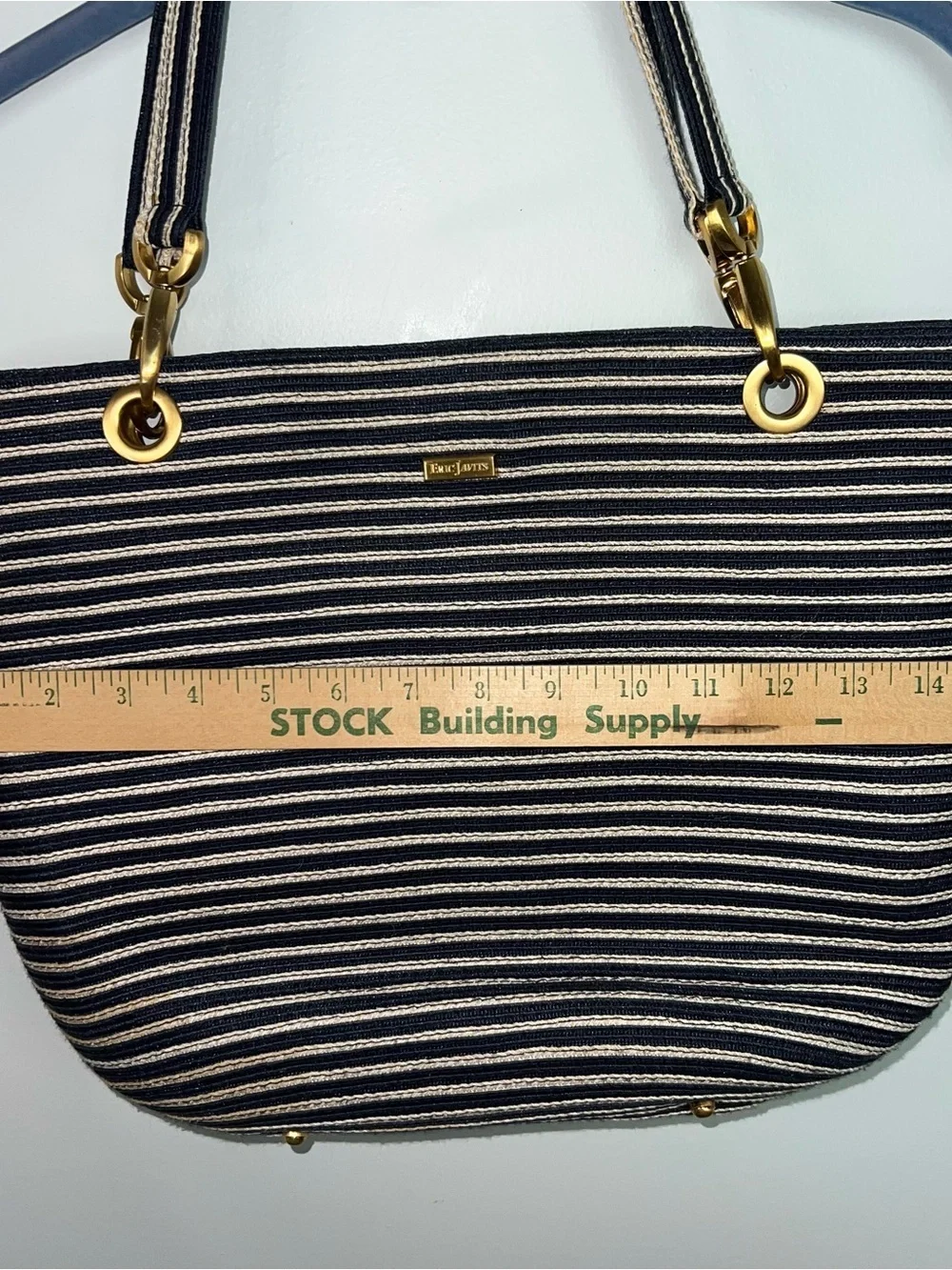 Eric Javits New York Navy Ivory Striped Squishee Tote Shoulder Bag Resort
